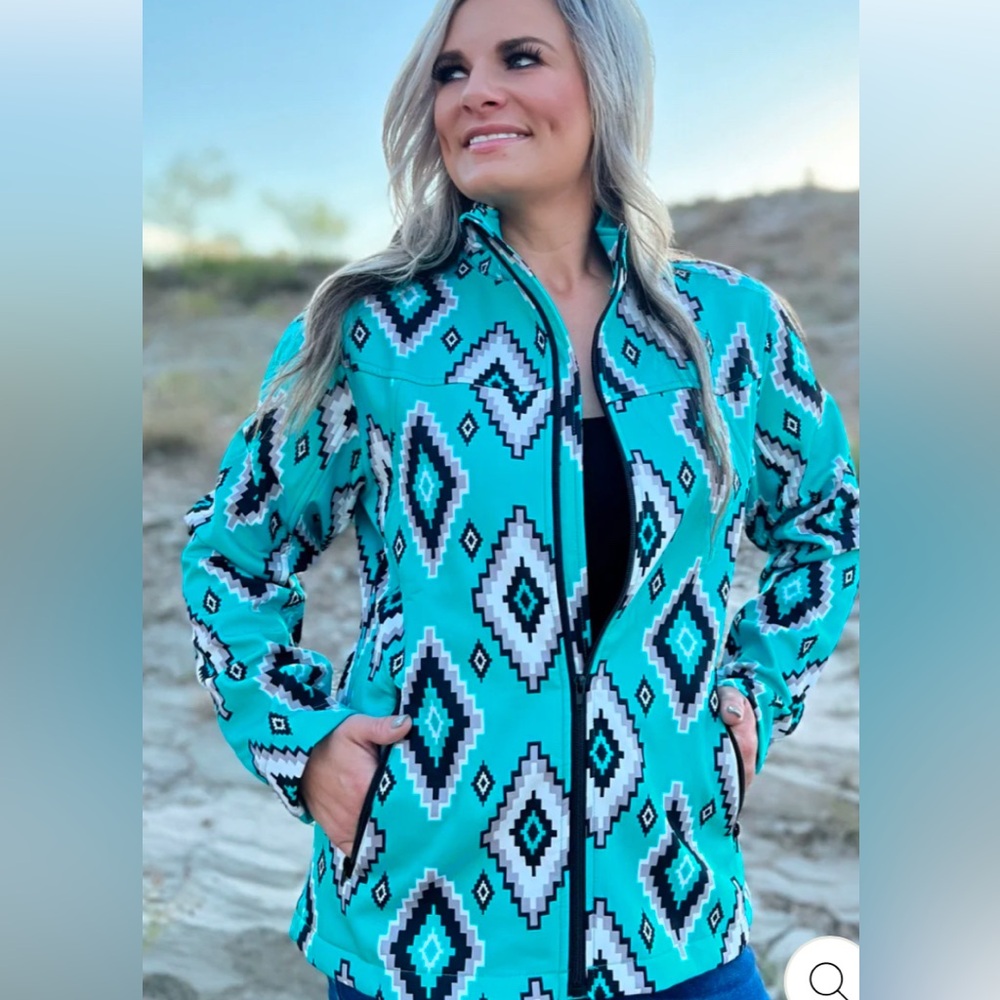 🩵🩵🖤Sterling Kreek Blue Ridge Jacket Aztec Western Soft Shell Lined🖤🩵🩵